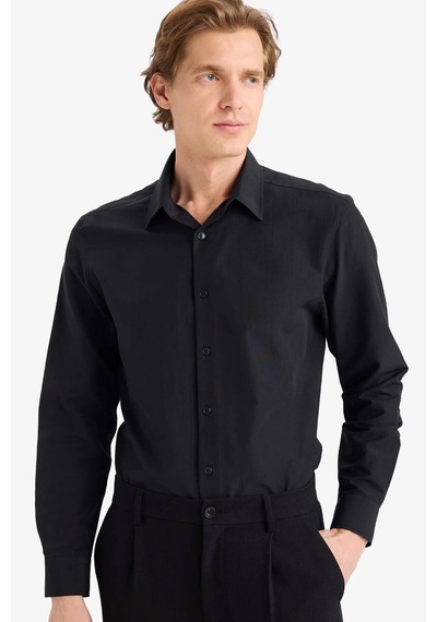 Defacto Modern Fit Polo Yaka Uzun Kollu Gömlek G0375ax26spbk27 Siyah-bk27