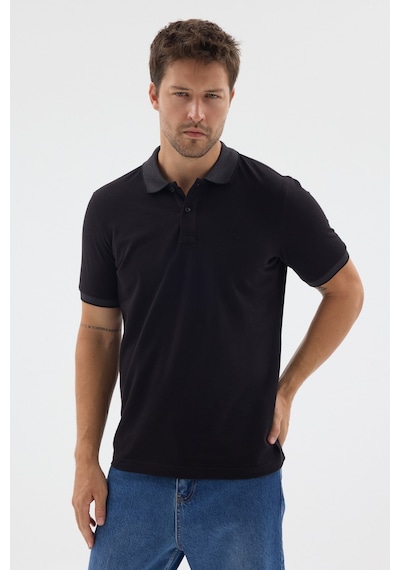 Siyah-antrasit Polo Yaka Pike Kısa Kol Slim Fit %100 Pamuk Tişört 1011260171 Siyah - Antrasit