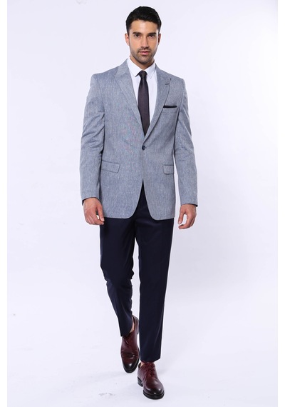 Wessi Slim-fit Sivri Yaka Mavi Ceket Mavi