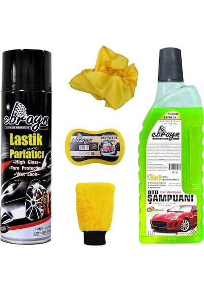 Ebrayn Oto Şampuan Lastik Parlatıcı Eldiven Sünger Microfiber Bez
