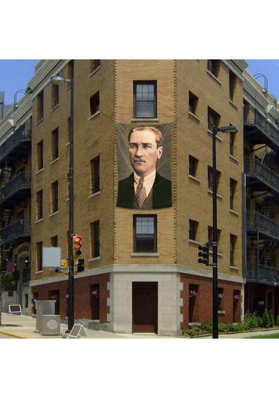 Sivil Mustafa Kemal Atatürk Cephe Poster Bayrağı - 2x3 Metre 1