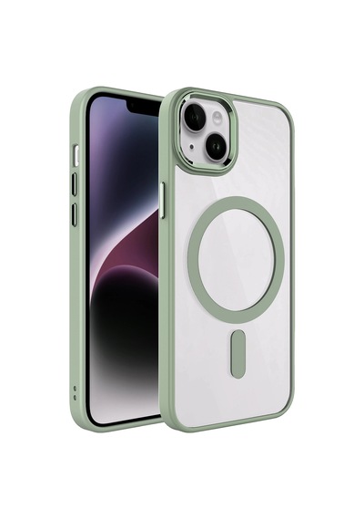 Apple iPhone Uyumlu 14 Kılıf Wireless Şarj Özellikli Zore Krom M-safe Silikon Kapak Yeşil