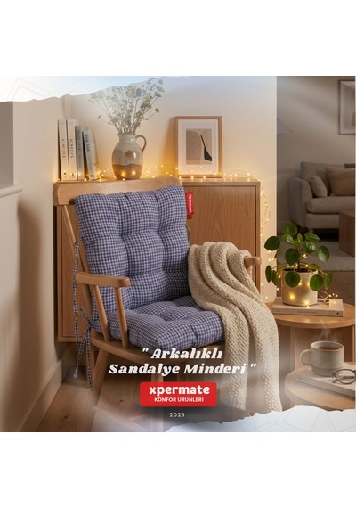 Pötikare Arkalıklı Sandalye Minderi Bağcıklı Mutfak Balkon Bahçe Minderi Mavi