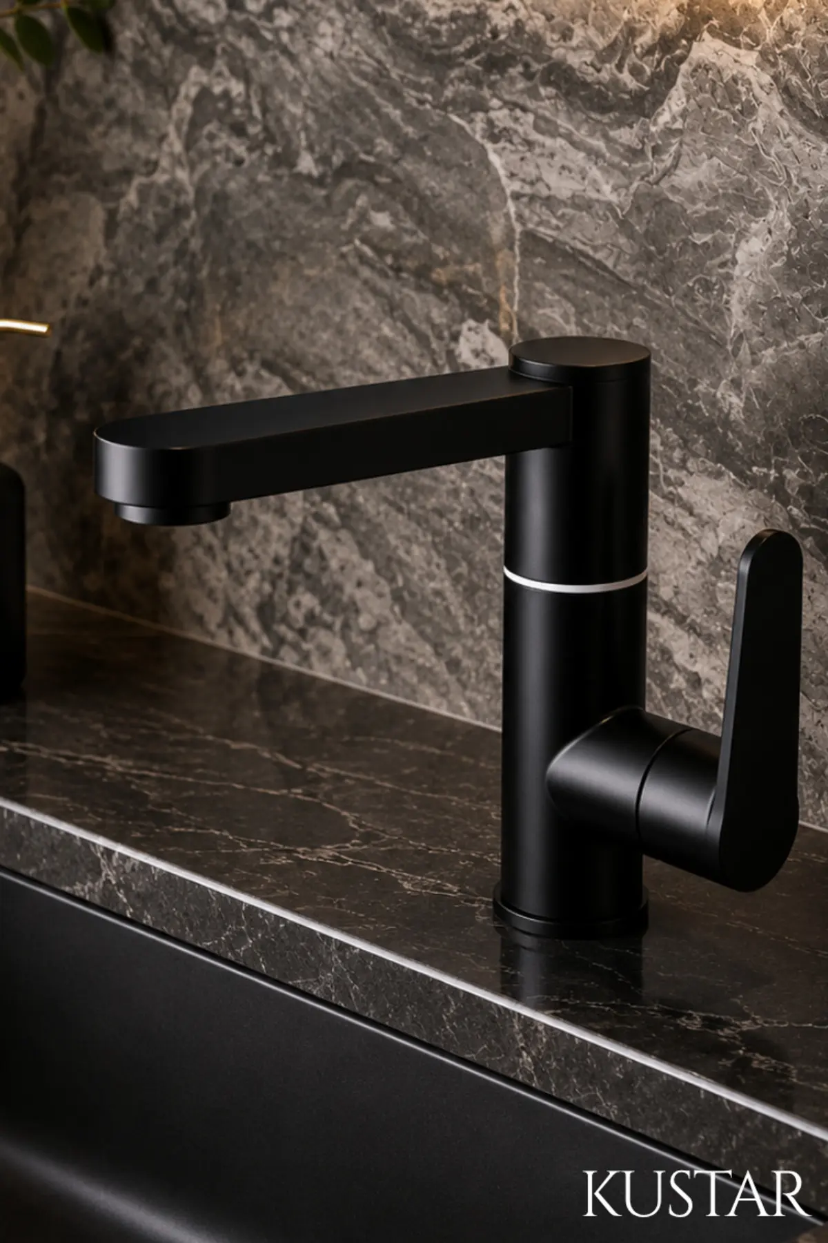 Modern Tek Kollu Siyah Lavabo Bataryası Banyo Musluğu Aç-kapa Döner Boru Sıcak Soğuk