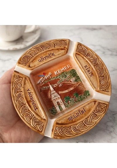 Kemer Temalı Seramik Küllük Dekoratif Hediyelik, Vintage Masa Üstü Aksesuar 12 Cm