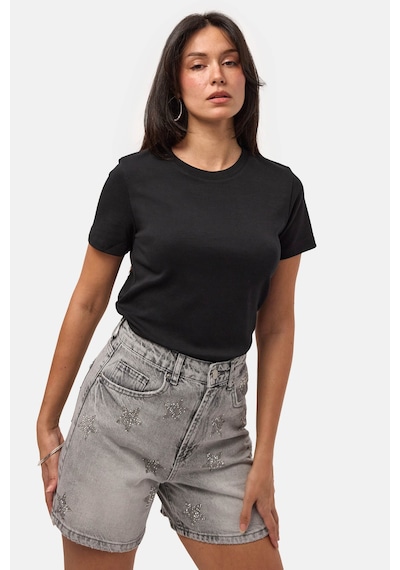 it's basic Kadın Siyah S6-1 Bisiklet Yaka Organik Koton T-shirt