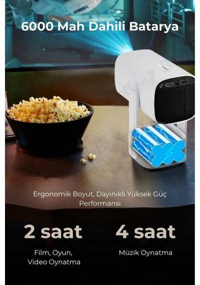 Wearfitpro K2 Şarjlı Projeksiyon Cihazı Android Bluetooth Ev Sineması Projektör