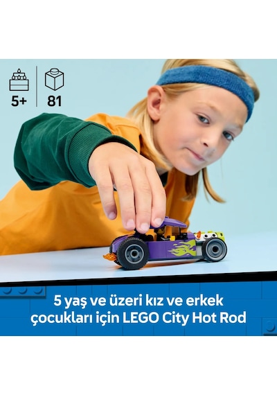 LEGO® City Hot Rod Yarış Arabası Oyuncağı 60485 - 5 Yaş ve Üzeri Çocuklar İçin Sürücü Minifigürlü Oyuncak Yapım Seti (81 Parça)