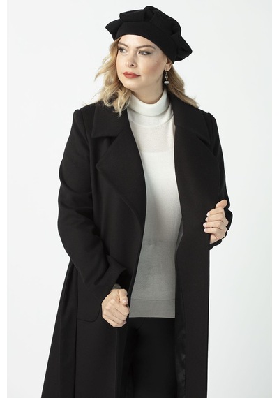 Moda Berray 904 Siyah Mono Yaka Torba Cepli Kaşe Kaban Siyah