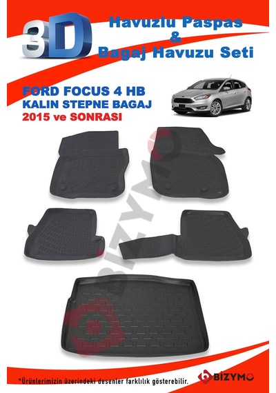 Ford Focus 4 Hb Kalın Stepne 2015 ve Sonrası Paspas ve Bagaj Havu Siyah