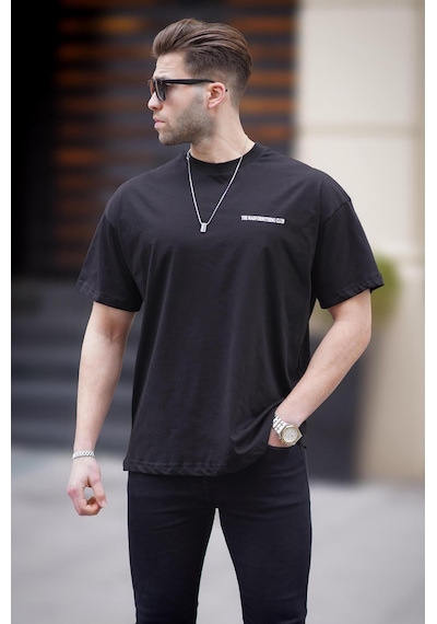 Madmext Siyah Oversize Baskılı Erkek Tişört 6192-siyah Siyah