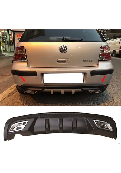 Vw Golf Mk4 Uyumlu Difüzör Difizör Siyah + Kare Egzoz Görünüm C Tip 1997-2003