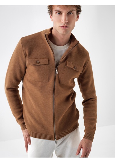 Xint Camel Doğal Yün Dokulu Regular Fit Hırka 801802