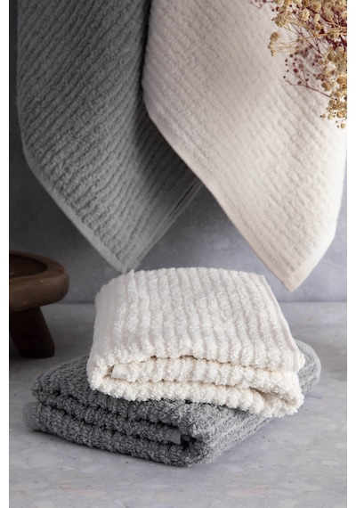 Line %100 Pamuk Luxury 6 Parça Havlu Hamam Seti - Gri Krem