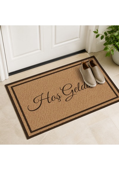Kartela Halı Hoş Geldiniz Yazılı Çift Çerçeveli Kapı Paspası Koko Kaymaz Kauçuk Taban 40x60 Cm