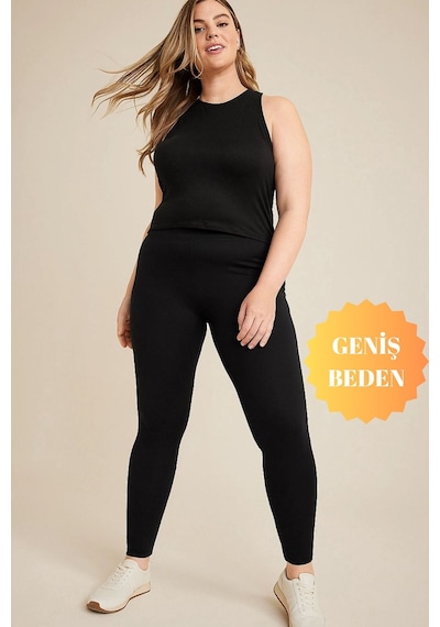 Banega Curve Kadın Büyük Beden Toparlayıcı  Yuksek Bel Siyah Tayt SiYAH