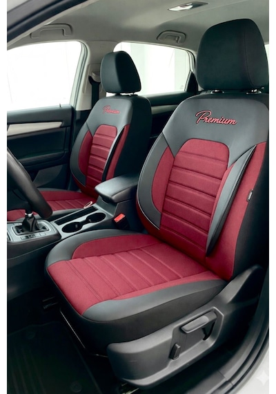 Premium Serisi Lüks Keten Üniversal Oto Koltuk Kılıfı - 5 Koltuk Tam Set Bordo