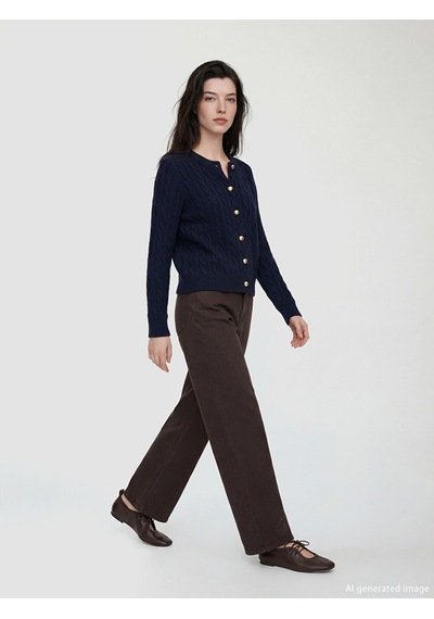 Lcw Comfort Lacivert Bisiklet Yaka Desenli Kadın Triko Hırka