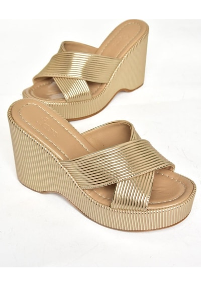 Fox Shoes S250101409 Altın Dolgu Tabanlı Kadın Terlik Altın