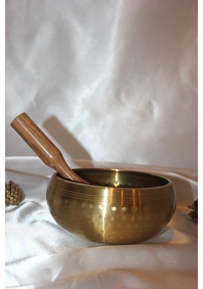 Meditasyon Çanı Tibet Çanağı Pirinç Kaplama 7 Element 16 Cm