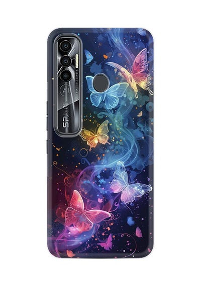 Tecno Spark 7 Pro Kılıf Boutique Baskılı Resimli Neon Kelebekler Pcode -092