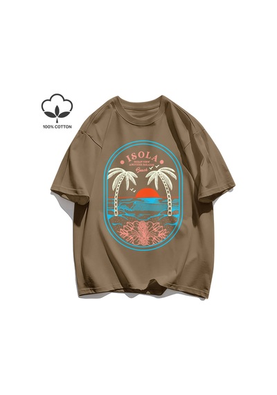 Startmore Y2k Vintage Tişört Tee Okyanus Vibw Başka Bir Paradibe Kahverengi