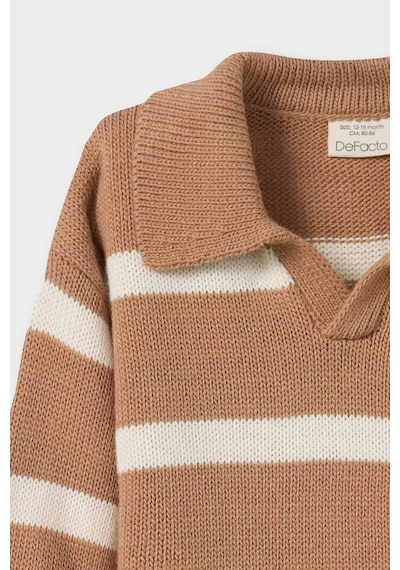 Defacto Erkek Bebek Polo Yaka Çizgili Kazak C8879a525auer105 Ekru