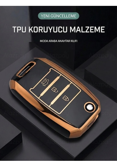 Kia Rio Picanto Sportege Ceed Optima Sorento Stinger Cerato Forte Tpu Anahtar Kılıfı Siyah Gold