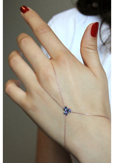 Renkli Taşlı Üç Yapraklı Yonca Motifli Gümüş Şahmeran - B062201 Rose Gold