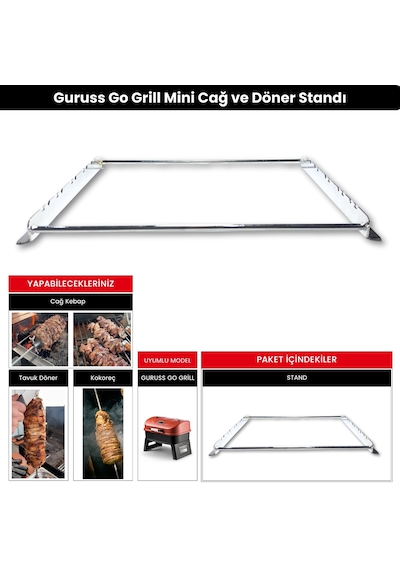 Barbekü Mangal Mini Cağ Ve Döner Şiş Standı Krom Kaplı Guruss Go Grill