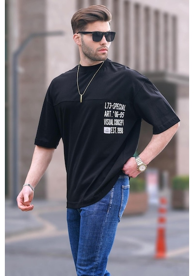 Madmext Siyah Oversize Baskılı Erkek Tişört 6193-siyah Siyah