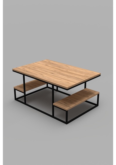 Reyo Falez Deluxe Raflı Orta Sehpa 60x90 Cm Modern Dikdörtgen Orta Sehpa Atlantik Çam