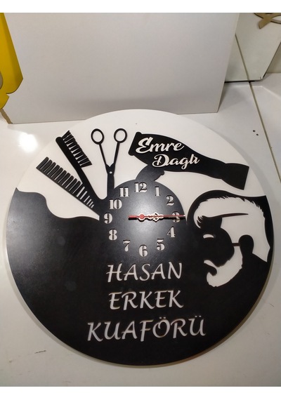 Kuaför Duvar Saati Muhteşem Tasaım 3+3 Mm Mdf Kaliteli Siyah - Beyaz