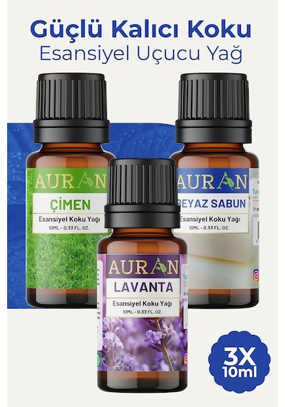 Auran Çimen, Beyaz Sabun, Lavanta Saf Esansiyel Uçucu Yağ Buhurdanlık Yağ Difüzör Esans Aroma 3x 10ml Abundance Prosperity