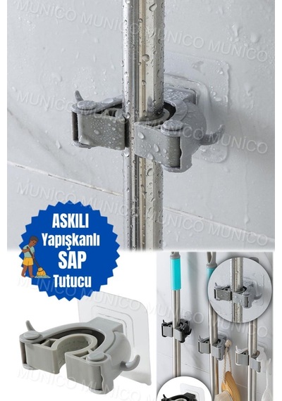 Fırça Ve Mop Askısı: Yapışkanlı Duvara Monte Paspas Tutucu İle Mutfak Ve Banyo İçin Düzenleyici Gri Diğer