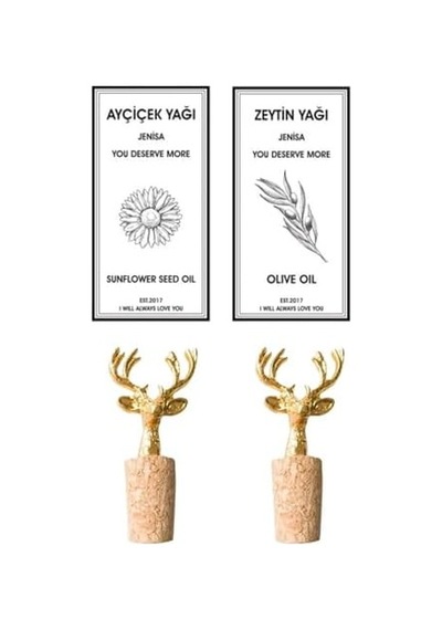 2 Adet Geyik Figür Mantarlı Tıpa Ve 2 Adet Yağdanlık 0