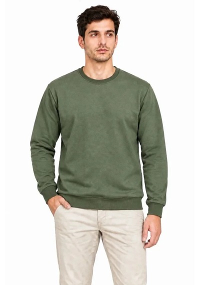 Modi Erkek 3lü Bisiklet Yaka İçi Şardonlu 2 İplik Düz Uzun Kollu Regular Fit Sweatshirt - Haki - Kahveren Çok Renkli S