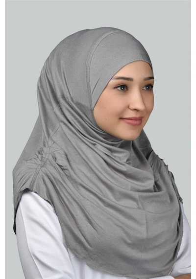 Altobeh Hazır Türban Büzgülü Pileli Pratik Eşarp Tesettür Hijab - Namaz Örtüsü - Gri
