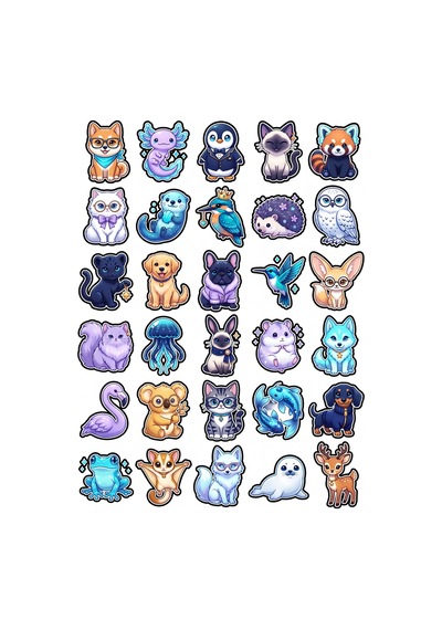 30 Adet Chibi Hayvanlar Sticker Seti - Laptop Defter Ve Ajanda İçin Paket Çok Renkli