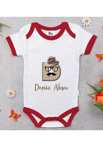 Bk Gift Bk Kids Kişiye Özel Harfli Kırmızı Bebek Body Zıbın-7 Çok Renkli