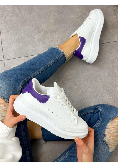 Erva'nın Butiği Beyaz Mor Queen Kadın Bağcıklı Sneakers-5025 Beyaz Mor Cilt