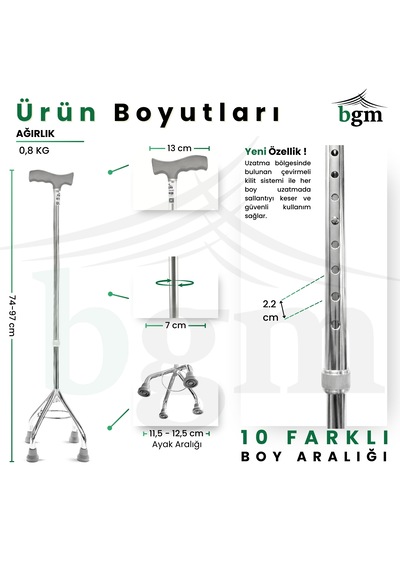 Baston 4 Ayaklı Quadripod Yüksek Kalite Denge Bastonu