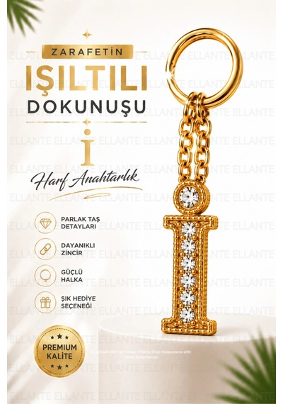 Kişiye Özel Harf Anahtarlık Altın Renk Zirkon Taşlı Şık Çanta Süsü Anahtar Aksesuarı Hediyelik Harf 64729579
