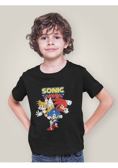 Sevbano Sonic Mania Baskılı Unisex Çizgi Film Çocuk Tişört 1-12 Yaş SIYAH