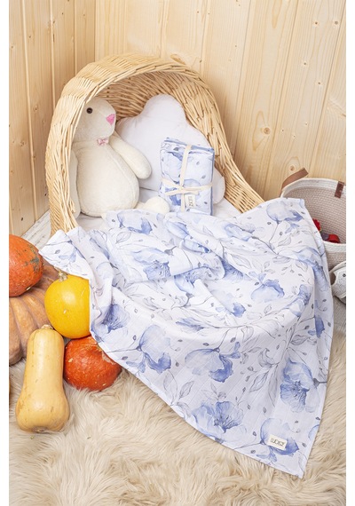 Luckka Dijital Baskılı 3'lü Müslin Örtü Seti - 75x75 Cm - Zt5000 Mavi Mavi