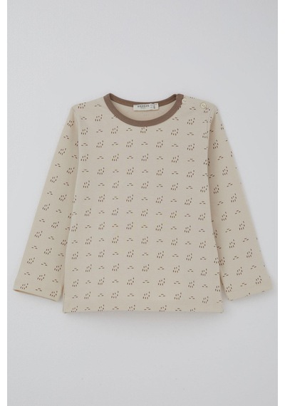 Breeze Erkek Bebek Pijama Takımı Desenli Beli Lastikli 9 Ay-3 Yaş, Bej Bej