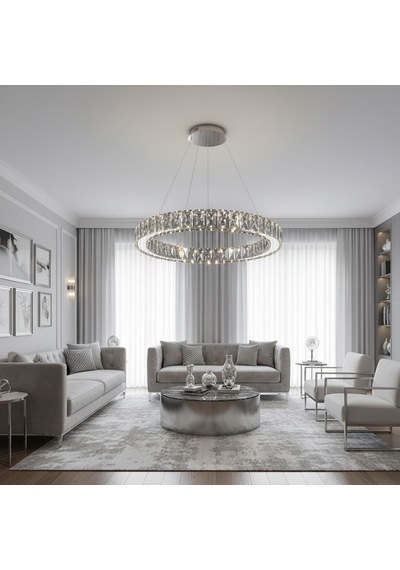 Kristal Uzaktan Kumandalı 40 cm Avize Krom
