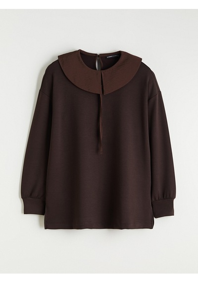 Lcw Everyday Kahverengi Bebe Yaka Oversize Kadın Sweatshirt Tunik