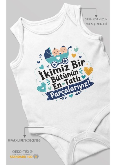 Morivokids İkimiz Bir Bütünün Yazılı Sıfır Kollu Bebek Zıbını %100 Pamuk Beyaz