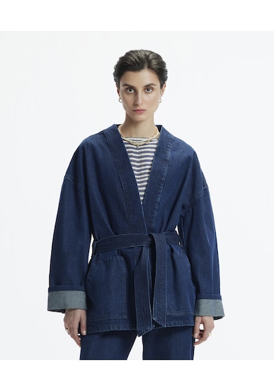 Yargıcı Kemer Detaylı Non Denim Pardösü İndigo